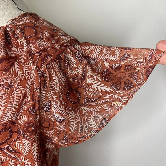 Joie Floral Rustic Orange Blouse Sz M Metallic Accent Threading Flowy Boho - Picture 3 of 9